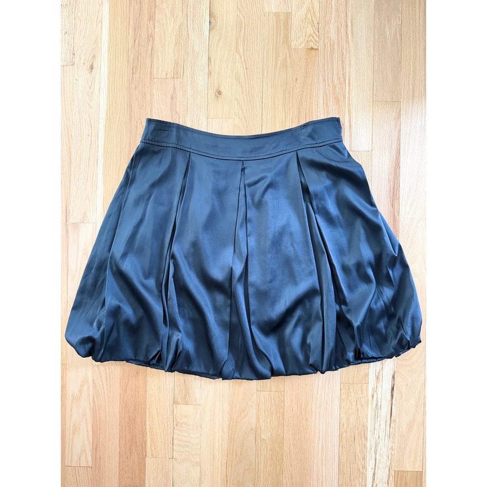 Diane von Furstenberg Black Satin Silk Pleated Bubble Skirt Party Luxury Size 8